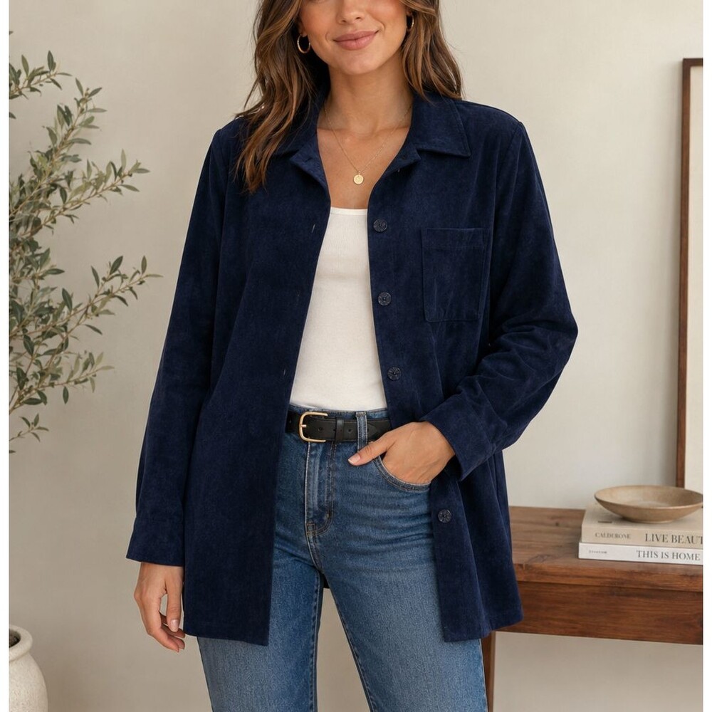 Vintage Women's CLIO Navy Purple Shirt Blazer Jacket 90s Y2K Medium NWT